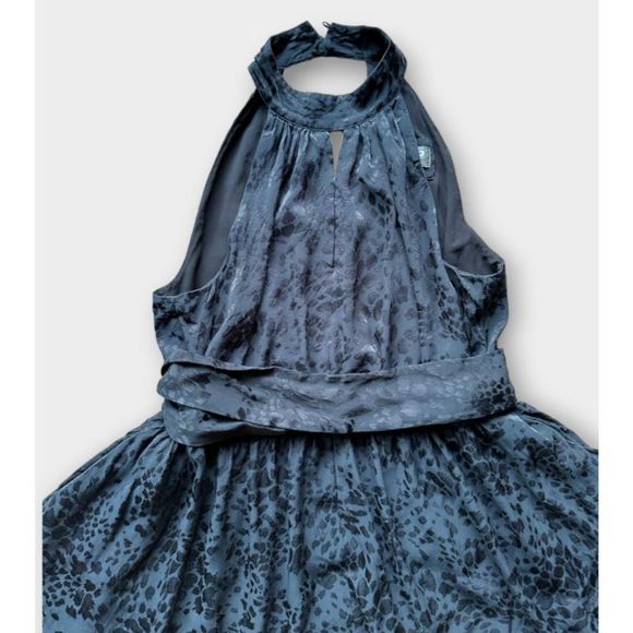 By Anthropologie Halter Neck Mini Dress Black Leopard Print 1X - Picture 7 of 12